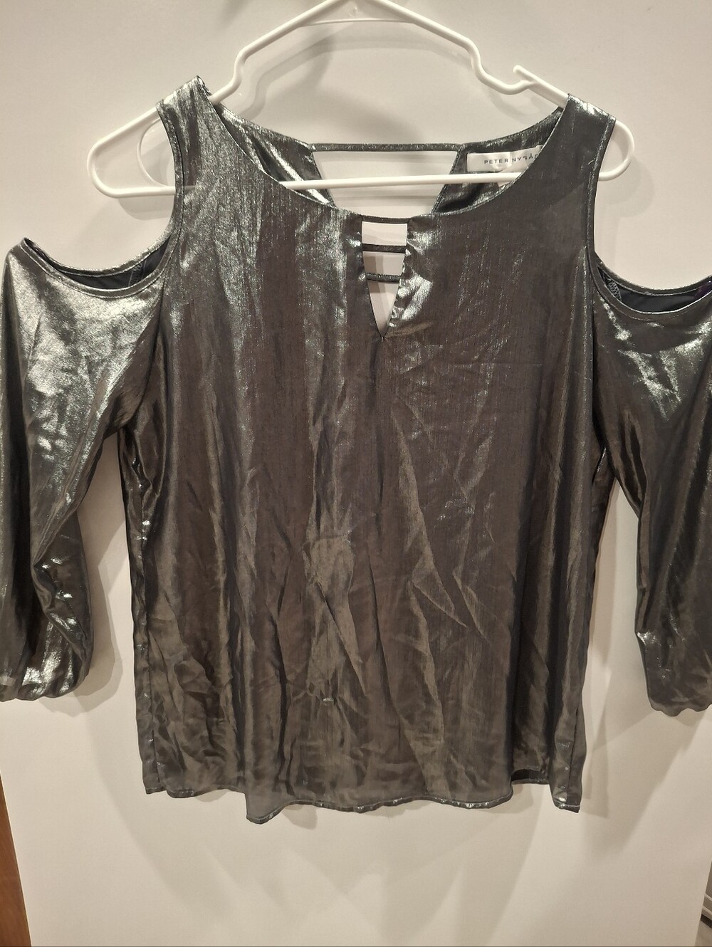 Metallic Silver Cold-Shoulder Women's Top